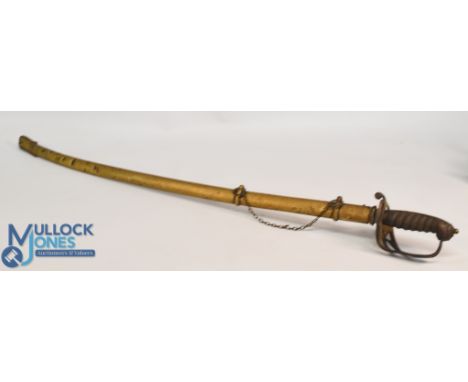 Victorian 1854 patterned infantry officer's sword and scabbard, with 81cm partly etched blade, in brass scabbard, displays we