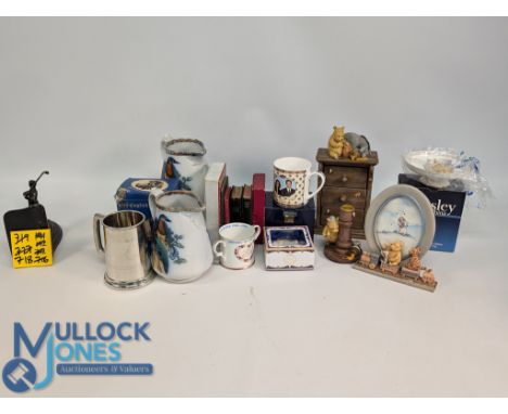 Mixed Collectables: to include 3 resin Pooh Bear chest of drawers, picture frame, candle stick, period New Testament Bibles, 