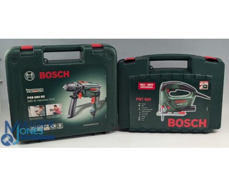 2x Cased Bosch Power Tools, to include Bosch PSB 680 RE 68 w hammer drill, Bosch PST 650 jigsaw. G