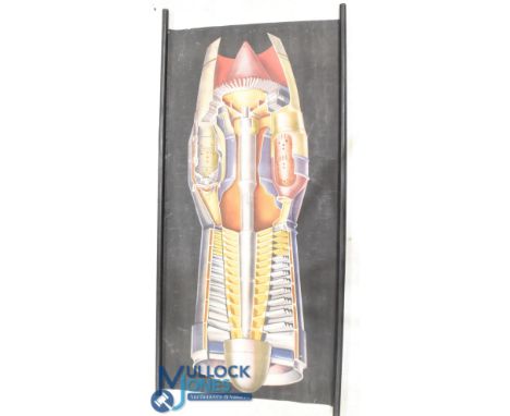 1950 German Jet Engine cut away Educational Collage School Wall Chart Poster: a good-looking period image on canvas with wood