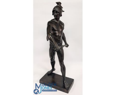 After E Picault - A 20th century Honor Patria bronzed metal sculpture / figure&nbsp;of a Gladiator. Raised on plinth with rai