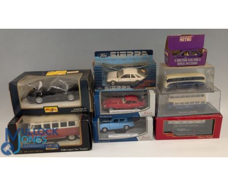 Diecast Vehicle Collection 1:25 scale Maisto Volkswagen Van Samba, Porsche 911 Speedster 1989, Matchbox Ford Sierra XR4i, Sai