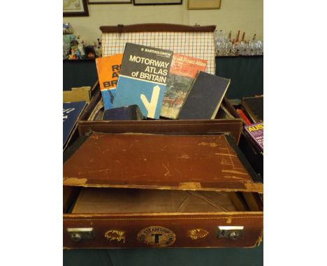 A Suitcase Containing Books and A Vintage Case with Bergen Steam Ship Company Labels. 