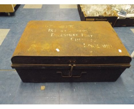A Tin Travelling Trunk with Anchor Line Label. 