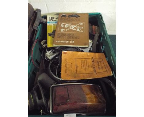A Box of Vintage Motor Lights, Manuals Etc. 