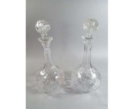 A Pair of Globe and Stalk Cut Glass Decanters.