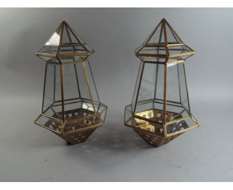 A Pair of Gilt and Glass Lamp Shades. 