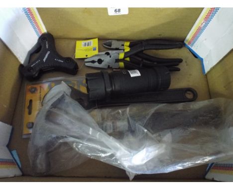 A Box of Tools to Include Claw Hammer, Adjustable Wrench, Pliers Etc, Plus VAT.
