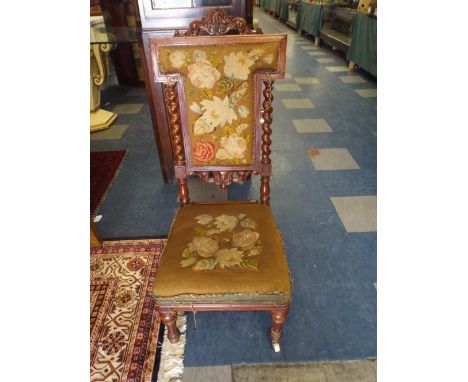 A Victorian Mahogany Tapestry Upholstered Prie Dieu with Barley Twists Supports. 