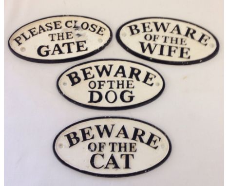 4 small oval painted cast iron gate signs