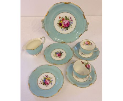 A Royal Crown Derby Posies handpainted/signed part tea set to include 2 cups & saucers, 2 tea plates, a sandwich plate & a mi