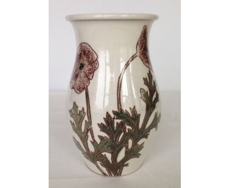 A large Poole Pottery studio vase by Alan White with poppy decoration. 23.5cm tall.