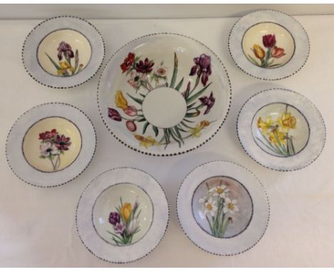 A Royal Worcester hand painted fruit set. Decorated with flowers. Bowl & 1 dish signed M. Hodgetts.