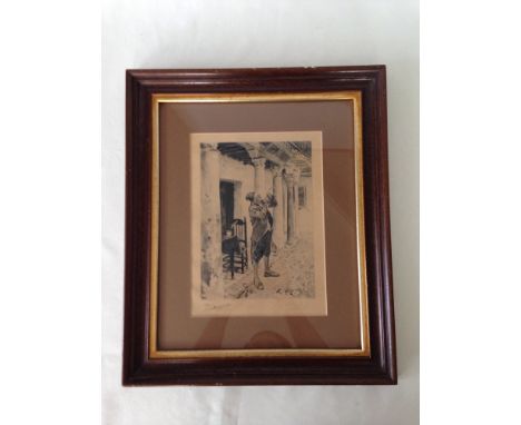 A framed & glazed signed print of a writer by Jimz Aranda Sevilla 1878. 42 x 36cm.