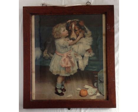 A Victorian framed & glazed Pears print of a girl & dog.