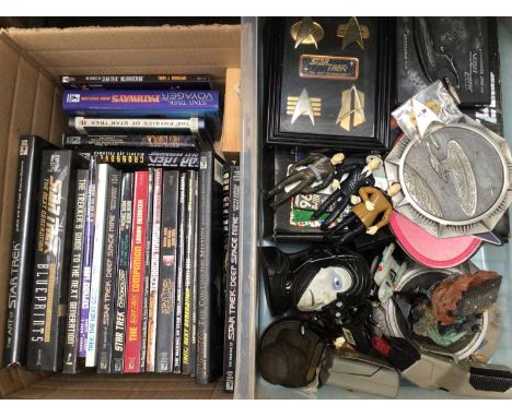 Collection of Star Trek related items including books, Star Trek Voyager complete DVD series in display case, other DVD boxed