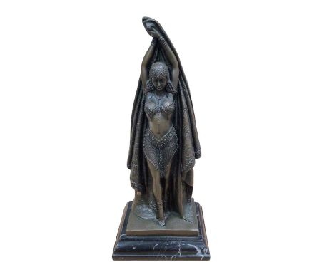 Art Deco style bronze figure of a dancer on marble base, signed D. H. Chipacus. 35cm high