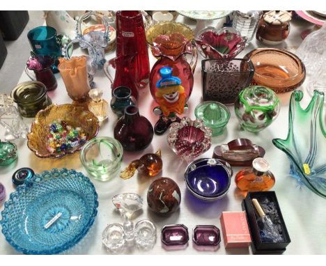 Group of art glass and other coloured glassware including Whitfriars, Caithness, Mdina etc