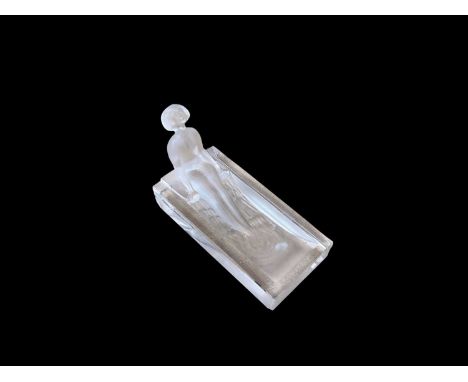 Art deco frosted glass pin dish of a nude lady, 10cm wide