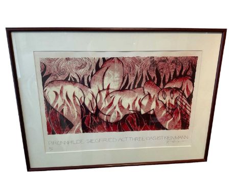 Tom Phillips (1937-2022) lithograph - Brunhilde and Siegfried, signed and numbered 190/275, 21 x 57cm, glazed frame