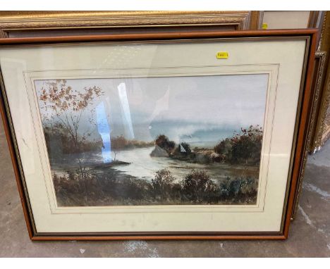 Mixed group of pictures, including watercolour by C. Rex James, a Colin Howe print, oil painting of Paris by Laskinn, an oil 