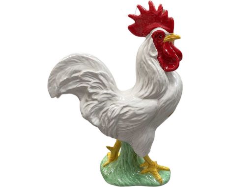 Large Italian pottery model of a cockerel, 46cm high, together with a Rosenthal tea set decorated with squirrels, Dresden bow