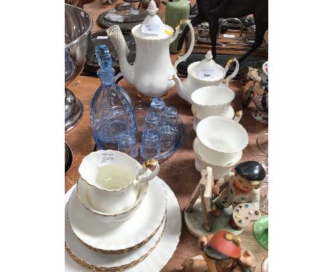 Royal Albert Val D'or pattern teaware together with an Art Deco liqueur set and four Hummel figures.