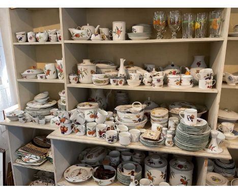 Extensive service of Royal Worcester Evesham pattern tea and dinner ware, complete with matching glasses (9 shelves)