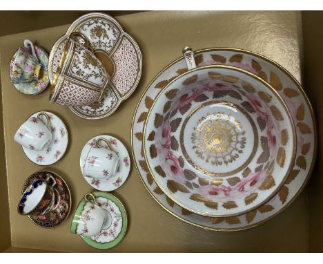 Fine quality late 19th century Coalport porcelain cabinet cup and saucer, Edwardian miniature porcelain cups and saucers incl