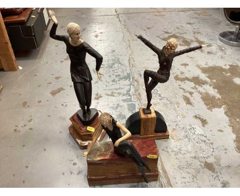 Three art deco figurienes, horse sculpture and otter