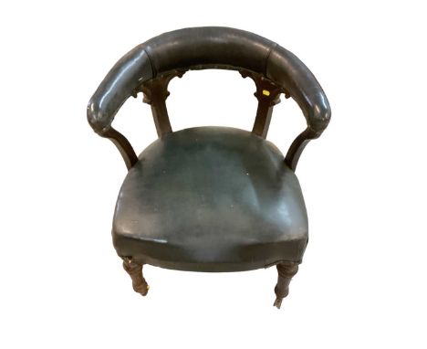 Victorian leather desk chair  Castor missing, holes in seat, back leg has bracket on it.Please see additional images on our w