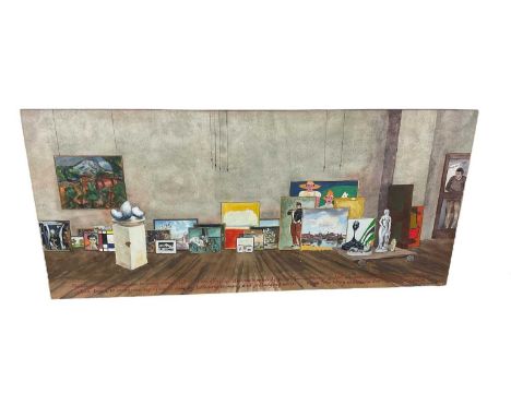 A J Cundall, watercolour - illustration, From the story of modern art, signed, Phoenix gallery label verso, 31 x 69cm, glazed