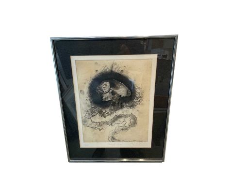 Contemporary etching, indistinctly signed inscribed and numbered 3/75, 30 x 22cm, glazed frame