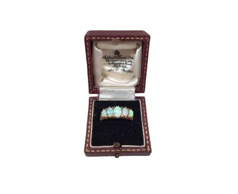 9ct gold opal five stone ring in carved claw setting, size R½Weight 2.7 gramsOverall good condition. The opals all appear to 