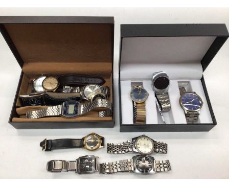 Group of vintage and later wirstwatches including Seiko, Sekonda, Buler, Junghans etcFive watches appear to be working (winds