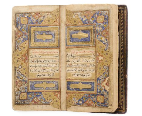 A SMALL ILLUMINATED QUR'AN, PERSIA, CIRCA 18TH CENTURY a manuscript in arabic, the opening double page illuminated in gilt an