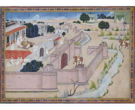 A NOBLEMAN VISITS A RULER IN HIS PALACE, JAIPUR, INDIA, FIRST HALF 19TH CENTURY  gouache with gold on paper, the visitor depi