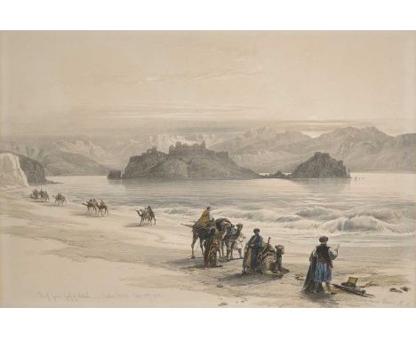 AFTER DAVID ROBERTS, BRITISH (1796-1864), 'ISLE OF GRACE, GULF OF AKABAH', DATED 1839  hand coloured lithograph from The Holy