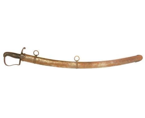 British 1796 pattern troopers sabre and scabbard, curved blade with single fuller, leather bound grip, in original scabbard w