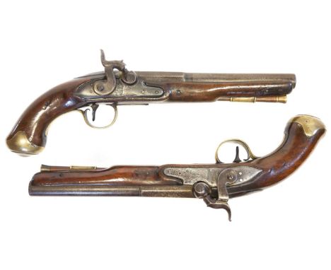 Pair of .700 calibre percussion belt pistols, Pair of .700 calibre percussion belt pistols, 9inch Spanish form octagonal to r