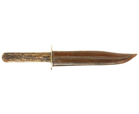 Sheffield bowie knife for the American market, c.1890 by Colquhoun and Cadman, stag horn grips, nickel-silver mounts and clip