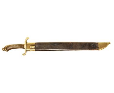 German pioneer M.1845 short sword and scabbard, the ricasso stamped with gothic JR and PDL maker mark, the guard and scabbard