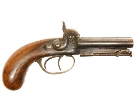 Percussion .100 bore double barrel pocket pistol, 2.5inch barrels fitted with swivel ramrod and rear sight, the action fitted