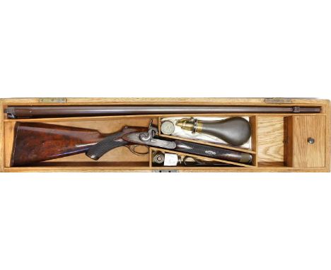 James McCririck percussion .451 target rifle, 35inch browned barrel with scroll engraved false breech with platinum plug, eng