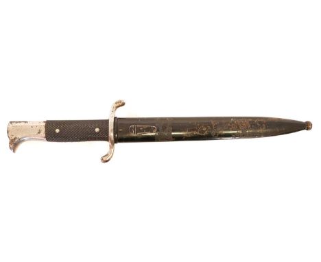 German fire department parade bayonet and scabbard, 7 3/4inch blade, the ricasso is unmarked. Buyer must be over the age of 1