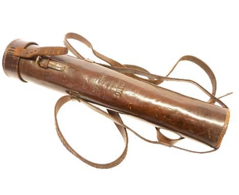 Leather case for a Periscopic Prism Co scope fitted with bracket, stamped with a Broad arrow, the cancelled serial number W75