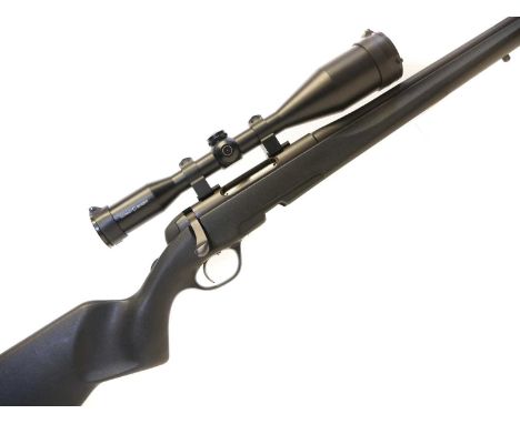 Steyr Mannlicher S Bolt .243 bolt action rifle 20 inch barrel screw cut for a moderator, no magazine, black synthetic stock, 