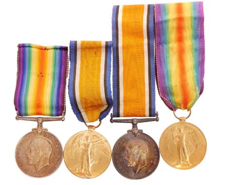 Two WW1 medal pairs, including British War Medal 1914-1918, Victory Medal for 1641 Private T. Fuller Cheshire Yeomanry, and 8