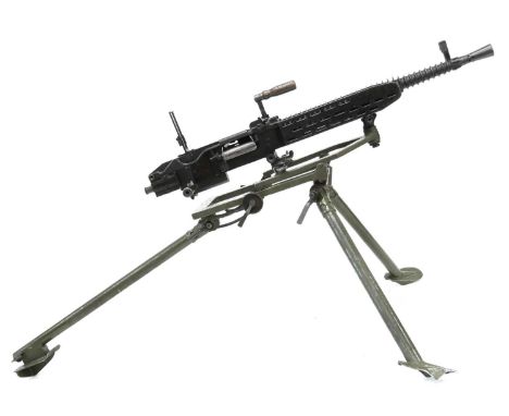 Deactivated Czech ZB-37 7.92 calibre medium machine gun with tripod, produced under WWII Nazi occupation, 28inch ribbed barre