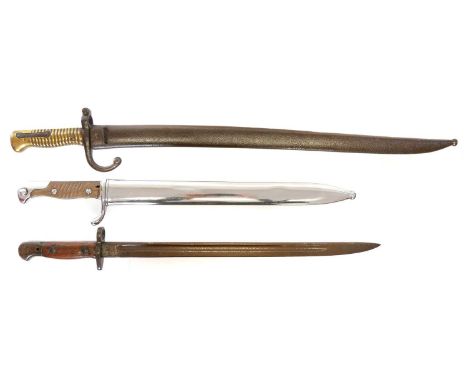 German Mauser S.98 / 05 Butcher Bayonet and scabbard, by Fichel & Sachs Schweinfurt, a Chassepot M.1866 bayonet and scabbard,